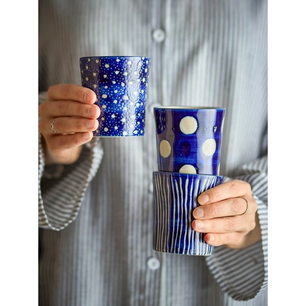 Тъмносини глинени чаши в комплект от 3 бр. за еспресо 190 ml Minoa – Bloomingville-image-1