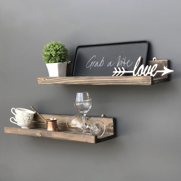 Комплект от 2 дървени стенни рафта Simple - Evila Originals-image-4