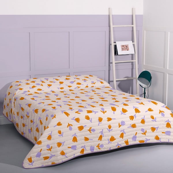 Лилава и бежова ватирана покривка за легло 240x260 cm Real love - Aware