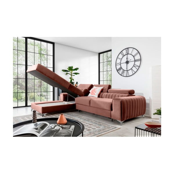 Розов кадифен разтегателен ъглов диван с място за съхранение (ляв ъгъл) Grayson – ELTAP-image-3