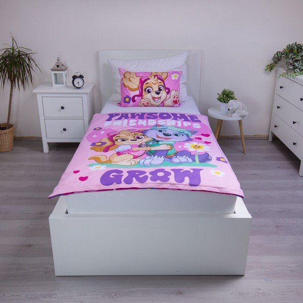 Розово памучно детско спално бельо 100x135 cm Paw Patrol "Pawsome friendships grow" – Jerry Fabrics-image-1