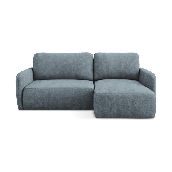 Сиво-син шенилов разтегателен ъглов диван с място за съхранение (десен ъгъл) Lilo – Makamii