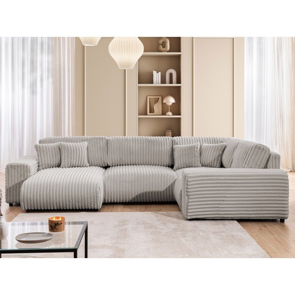 Светлосив ъглов диван от рипсено кадифе (десен ъгъл U форма) Justin – Ropez-image-1