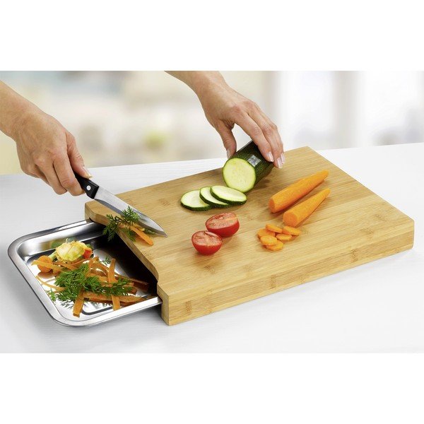 Бамбукова дъска за рязане с табла от неръждаема стомана 24,5x35 cm - Maximex-image-1
