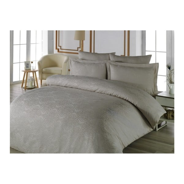Сиво памучно сатенено спално бельо с чаршаф за двойно легло Teressa, 200 x 220 cm - Unknown