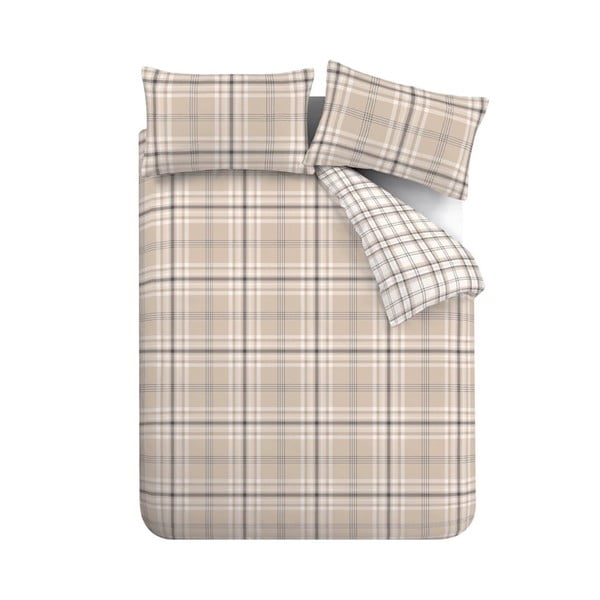 Кафяво-бежово двойно  спално бельо 200x200 cm Kelso Check – Catherine Lansfield-image-2
