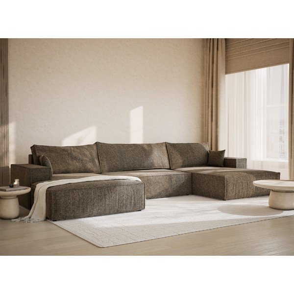 Кафяв шенилов сгъваем/с място за съхранение ъглов диван (U форма) Kyoto – Maison de Rêve-image-1