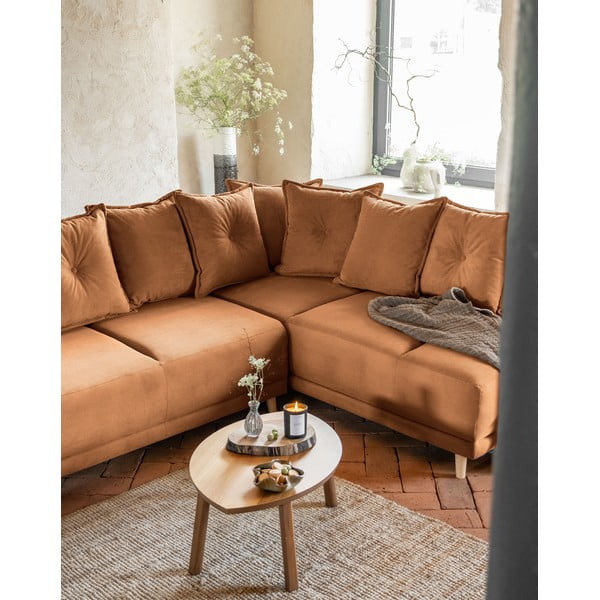 Ъглов разтегателен диван от велур в тухлен цвят (десен ъгъл) Lazy Lukka - Miuform-image-3