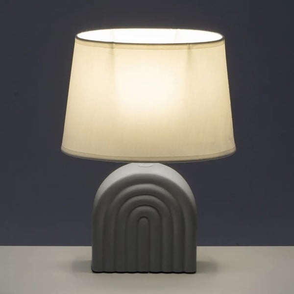 Бяло-сива керамична настолна лампа с текстилен абажур (височина 31 cm) – Casa Selección-image-1