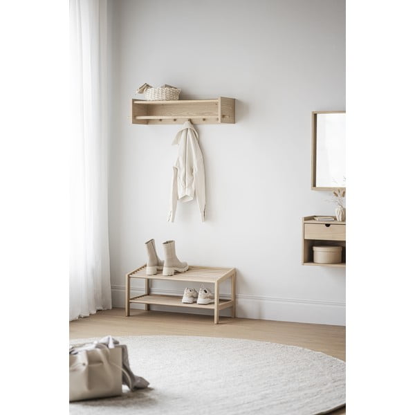 Стенна закачалка с рафт, изработена от дъбова дървесина в естествен цвят Hillmond - Rowico-image-4