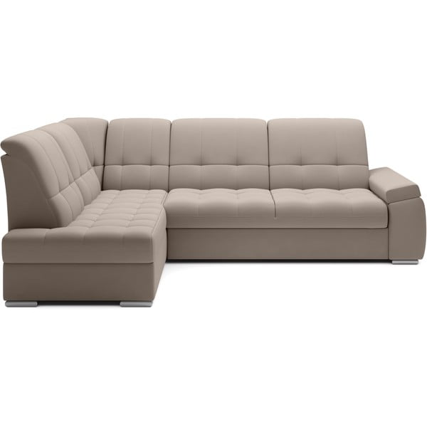 Бежов кадифен разтегателен ъглов диван с място за съхранение (ляв ъгъл L форма) Sado – ELTAP