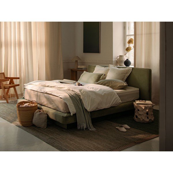 Светлосиво тапицирано двойно легло 140x200 cm Linea – Micadoni -image-1