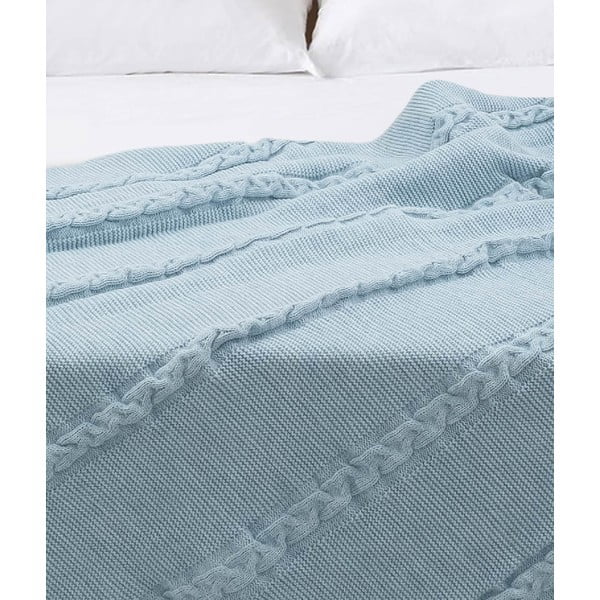 Синя памучна покривка за двойно легло 200x220 cm Trenza - Oyo Concept