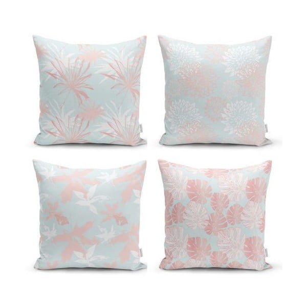 Комплект от 4 декоративни калъфки за възглавници Blue Leaves, 45 x 45 cm - Minimalist Cushion Covers