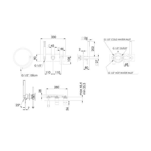 Матово-черна вградена душ батерия (2 изхода) Pax – Sapho-image-3