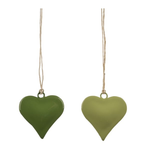 Комплект от 2 малки зелени висящи декорации от посребрен метал с мотив на сърце Ego Dekor, ø 5 cm - Ego Dekor