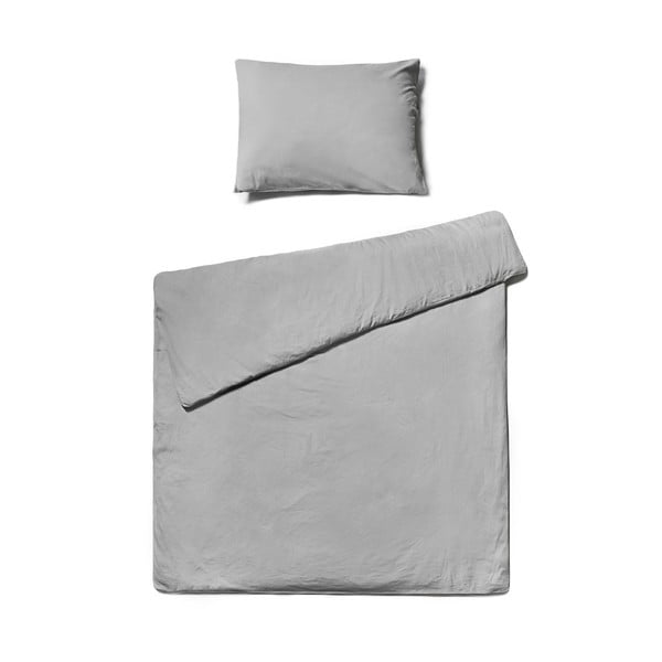Светлосиво спално бельо за единично легло от измит памук , 140 x 200 cm - Bonami Selection