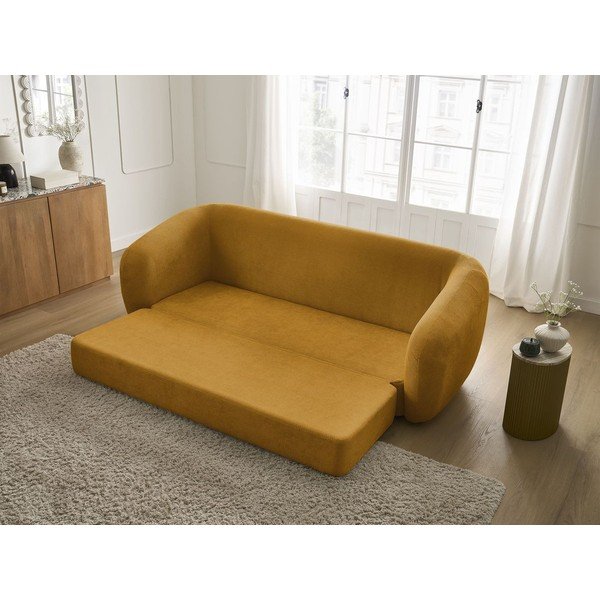 Шенилов сгъваем диван в цвят горчица 228 cm Neyo – Bobochic Paris-image-1