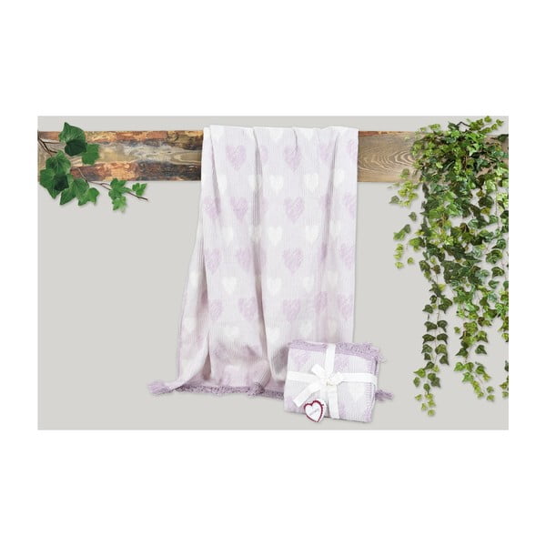 Лилаво одеяло със смес от памук Kalp, 155 x 125 cm - Dolce Bonita