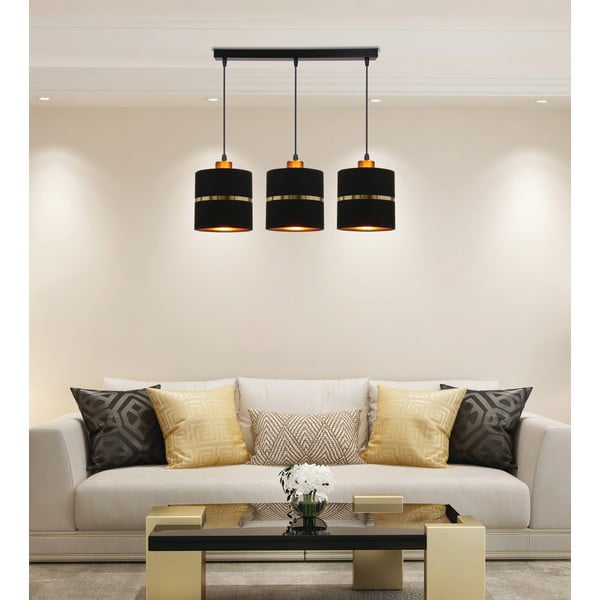 Черна висяща лампа с текстилен абажур ø 15 cm Assam - Candellux Lighting-image-1