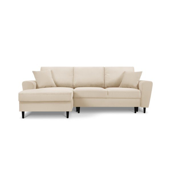 Бежов разтегателен ъглов диван с място за съхранение от рипсено кадифе (ляв ъгъл) Kyoto – Cosmopolitan Design