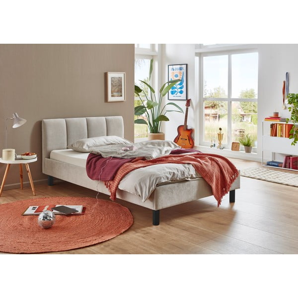 Бежово двойно легло 140x200 cm тапицирано без ламелно дъно Joker – Meise Möbel-image-1