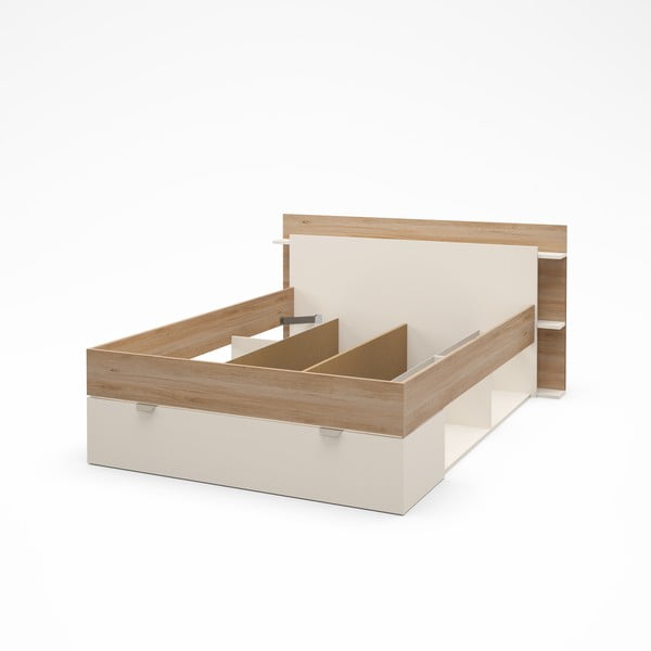 Бяло-естествено двойно легло 140x190 cm от декор от дъб  с място за съхранение без ламелно дъно Albo – Marckeric-image-3