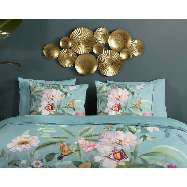 Синьо  единично удължено спално бельо от памучен сатен 140x220 cm Fungi – Descanso-image-2