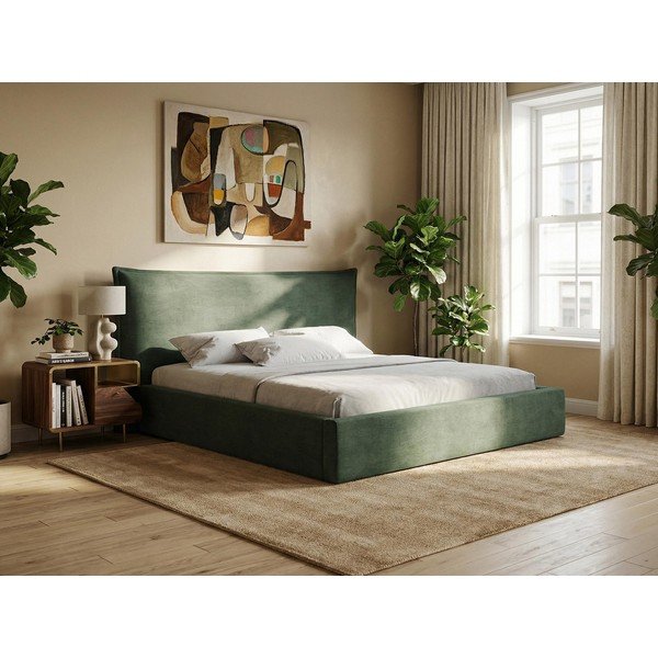 Теракотено двойно легло 180x200 cm тапицирано с място за съхранение с включена подматрачна рамка Esala – Makamii-image-1