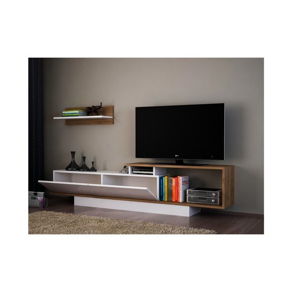 Бял/естествен шкаф за телевизор  180x55 cm Asos - Woody Fashion-image-2