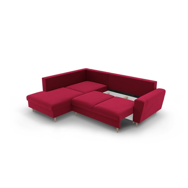 Червен  кадифен разтегателен ъглов диван с място за съхранение (ляв ъгъл/L форма) Kyoto – Cosmopolitan Design-image-3
