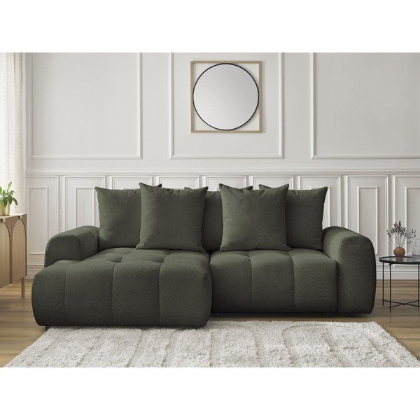 Шенилов  разтегателен ъглов диван с място за съхранение в цвят каки (ляв ъгъл) Roxelane – Bobochic Paris-image-1