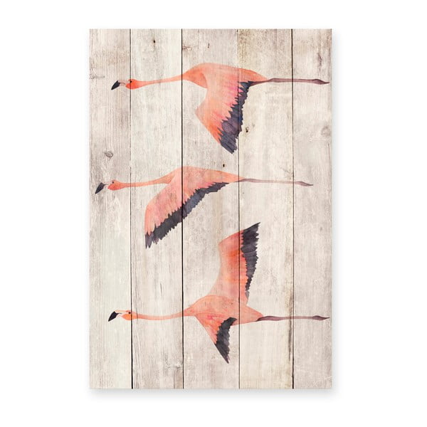 Декорация за стена от борова дървесина , 60 x 40 cm Flying Flamingo - Madre Selva