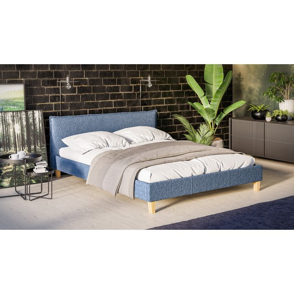 Синьо тапицирано двойно легло с решетка 160x200 cm Tina - Ropez-image-2