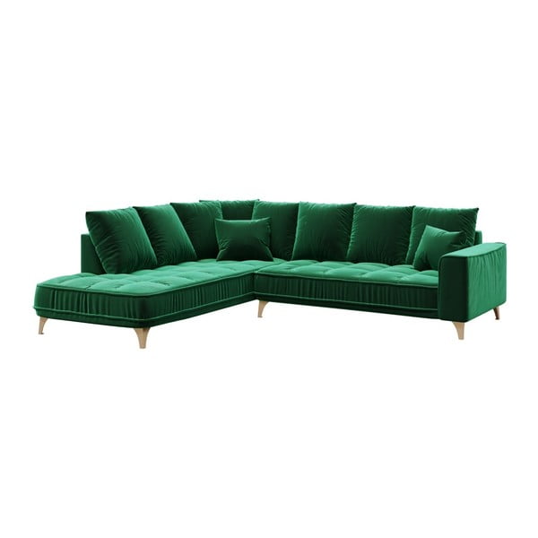 Тъмнозелен ъглов диван от кадифе Devichy , ляв ъгъл, 288 cm Chloe - devichy