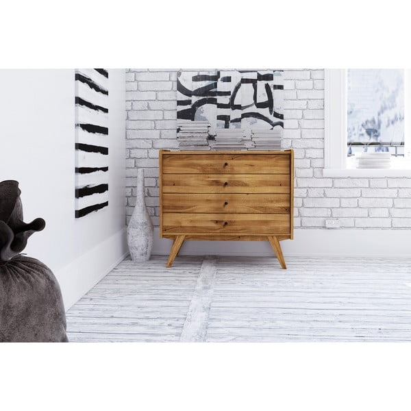 Нисък скрин с чекмеджета от дъбова дървесина 100x90 cm Retro - The Beds-image-1