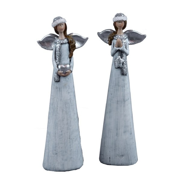 Sada 2 šedých malých dekorativních andělů s kulichem Ego Dekor