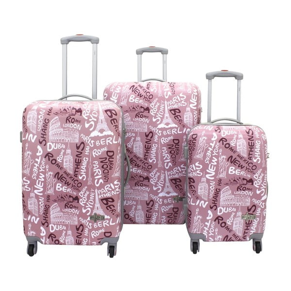 Sada 3 růžových kufrů Friedrich Lederwaren Tourist