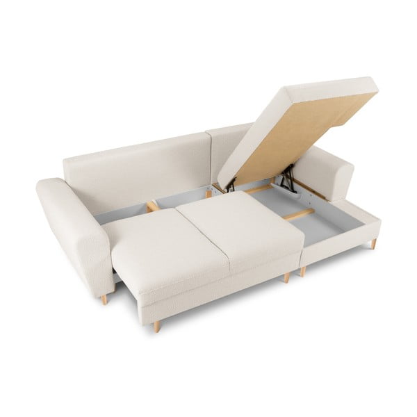 Бежов разтегателен ъглов диван с място за съхранение от прежда с примки от букле (десен ъгъл) Kyoto – Cosmopolitan Design-image-3