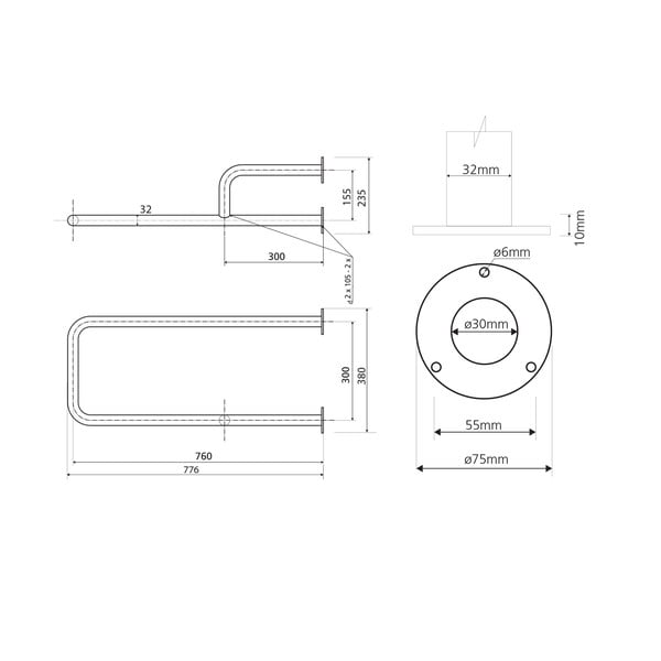 Стенен парапет за баня от неръждаема стомана 78 cm Handicap Right – Sapho-image-2