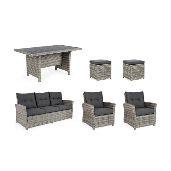 Сив градински комплект от за отдих от изкуствен ратан за 6 Ariel   – Bizzotto-image-4
