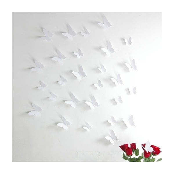 Комплект от 12 бели стикера с 3D ефект Пеперуди - Ambiance