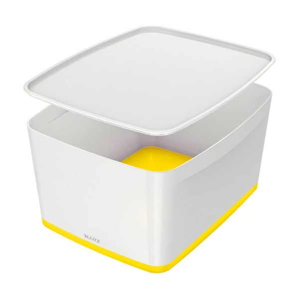 Бяло-жълта пластмасова кутия за съхранение с капак MyBox - Leitz