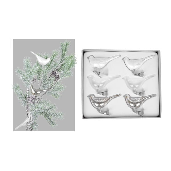 Sada 6 dekorativních skleněných ptáčků s klipsem Ego Dekor, délka 8 cm