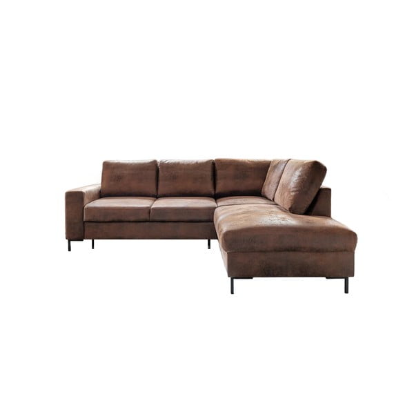 Кафяв разтегателен ъглов диван от изкуствена кожа (десен ъгъл) Lofty Lilly – Miuform