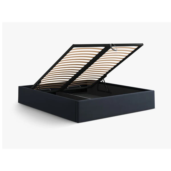 Тъмносиньо двойно легло 180x200 cm тапицирано с място за съхранение/без табла с включена подматрачна рамка Susan – Micadoni -image-3