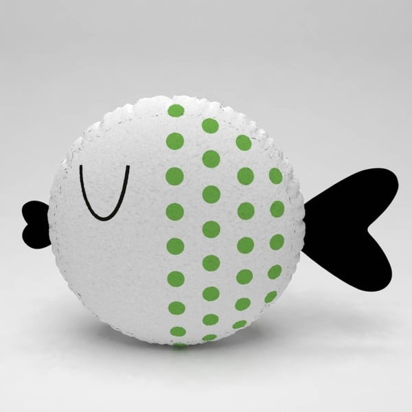 Bílý polštářek se zelenými puntíky Fishie