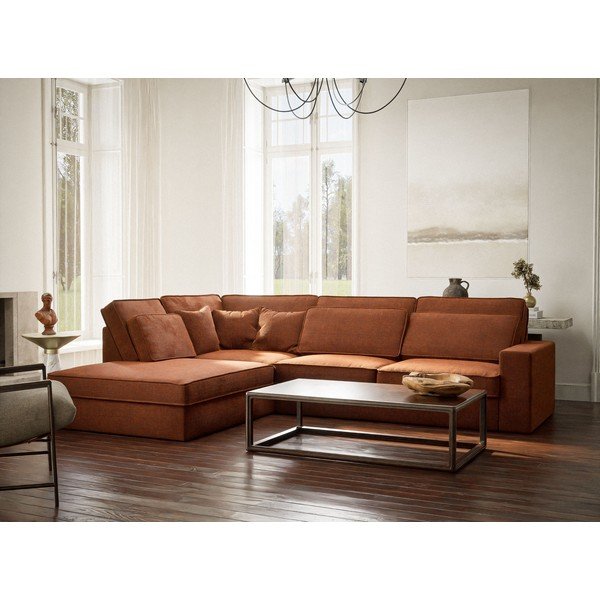 Шенилов ъглов диван в меден цвят (ляв ъгъл/L форма) Kirou – Maison de Rêve-image-1