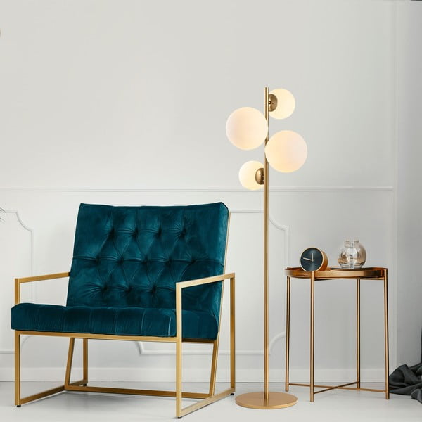 Бяла/в месингов цвят подова лампа със стъклен абажур (височина 162 cm) Fazli – Opviq lights-image-1