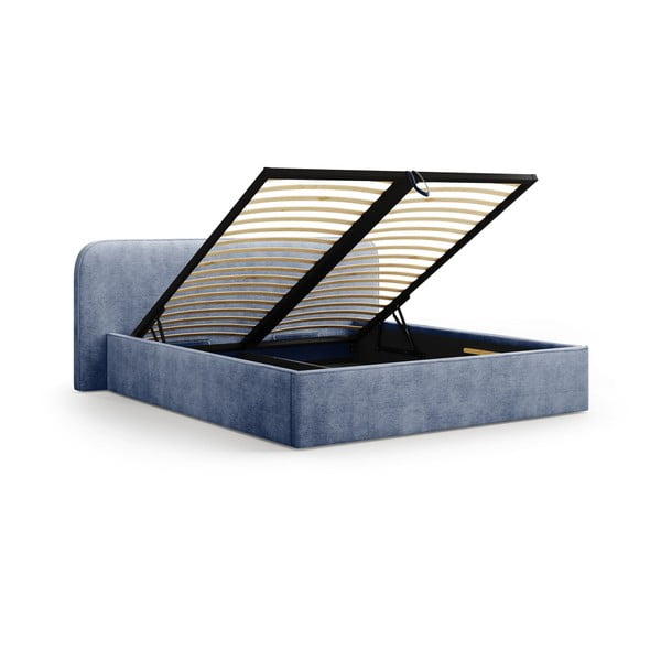 Тъмносиньо двойно тапицирано легло с място за съхранение с включена подматрачна рамка 200x200 cm Elizabeth – Micadoni -image-2